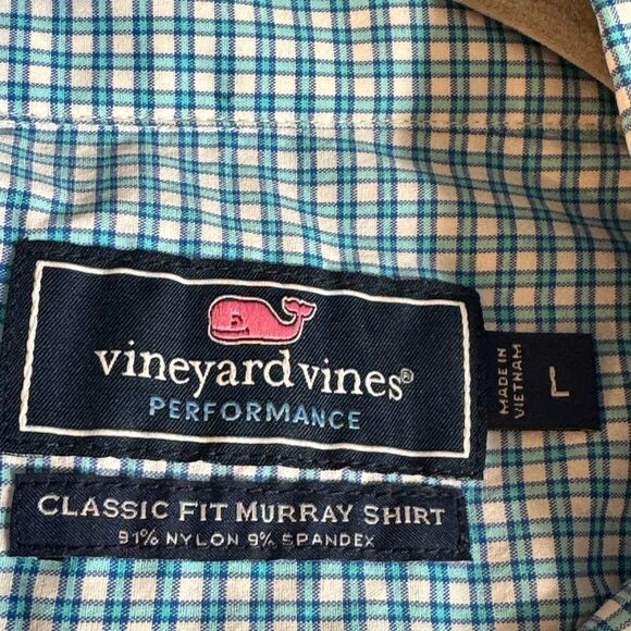 Vineyard Vines Shirt Mens Sz L Plaid performance Classic Fit Murray Nylon Blend - Picture 6 of 12